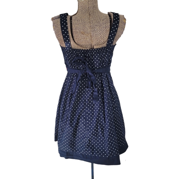 Navy blue and white polkadot summer dress size large - Picture 2 of 9